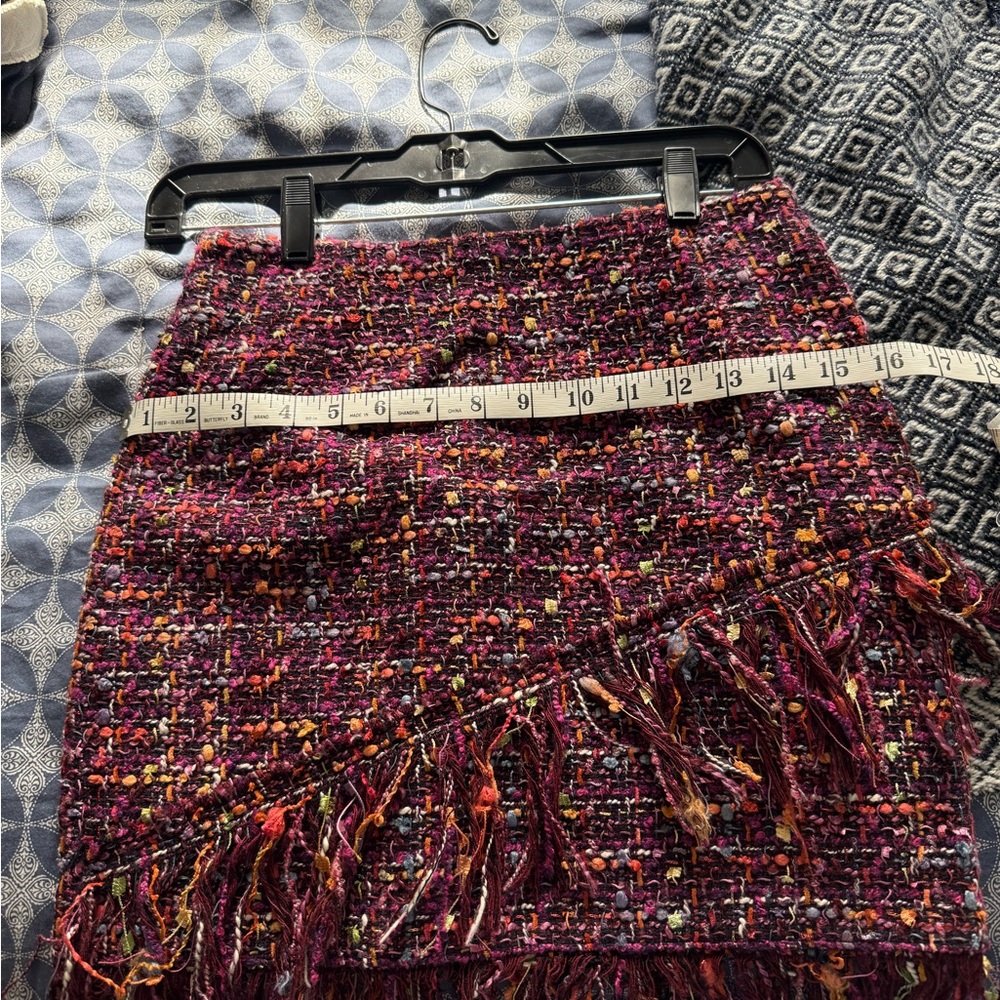 Zara Asymmetrical Tweed Skirt with Fringe - Multicolor - Picture 5 of 6